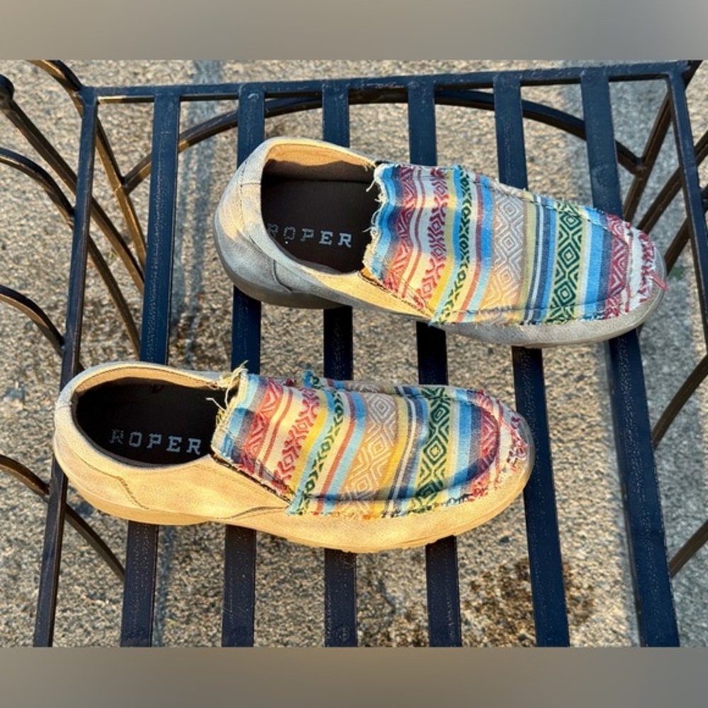 🎋Roper Beige Aztec Johnnie Driving Mocasins
